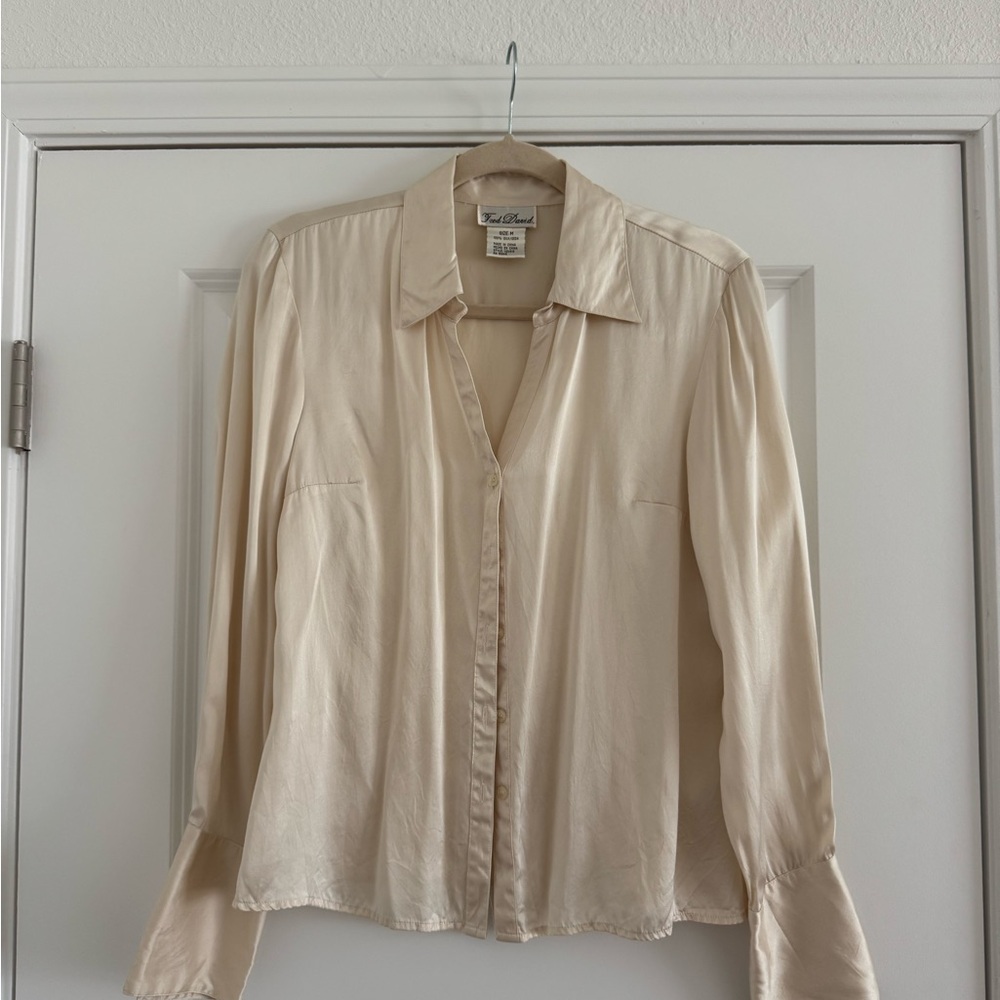 Cream  100% silk Button-Up Blouse